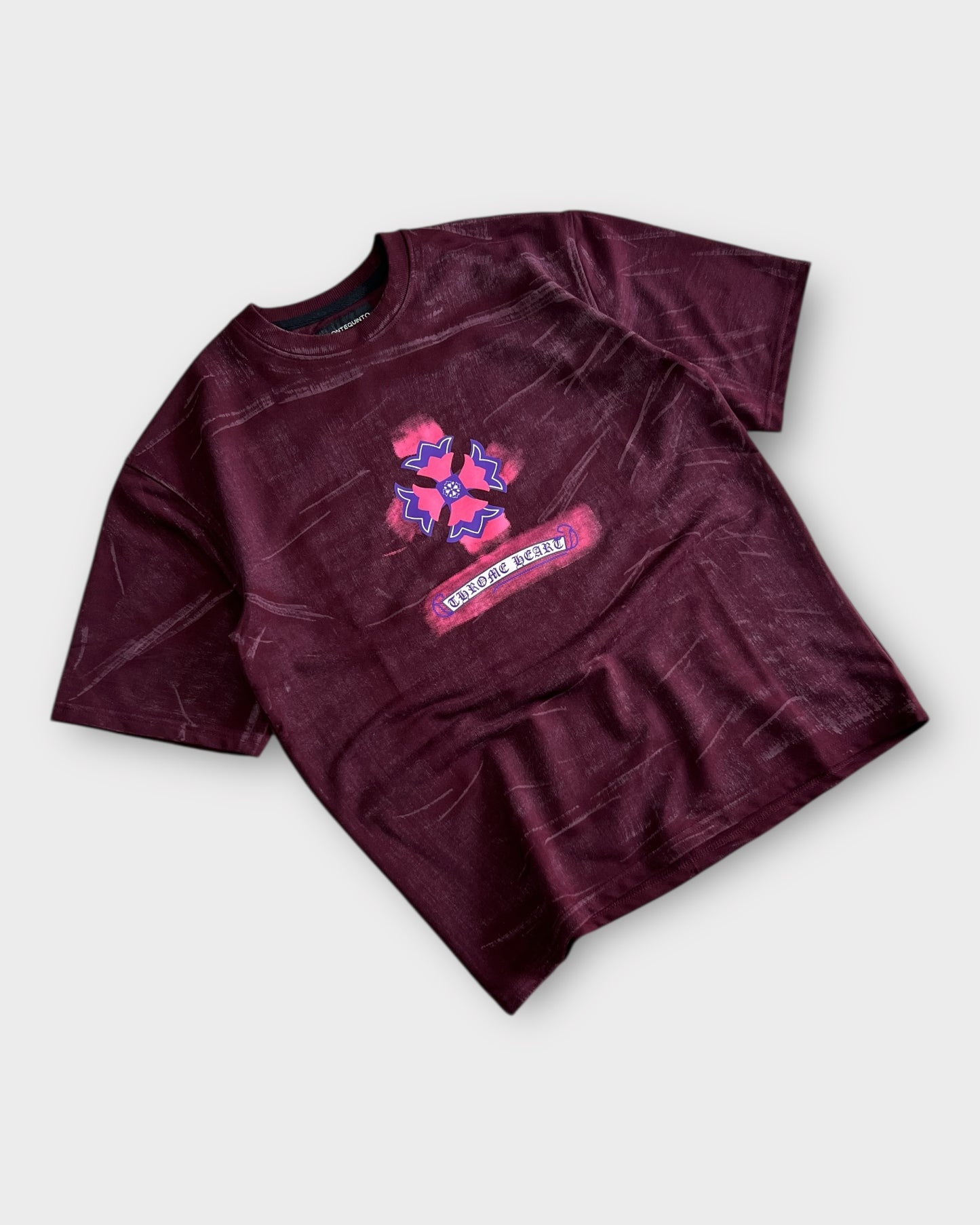 Chrome Floral Crest Tee - Maroon Red