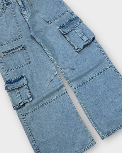 Light Wash Utility Cargo Denim Baggy Wide Fit