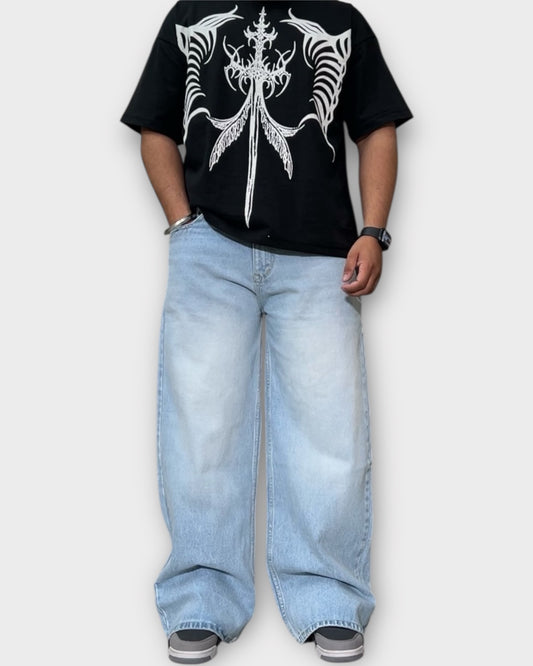Light Wash Wide-Leg Baggy Denim
