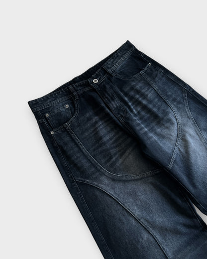 Shadow Panelled Dark Wash Baggy Wide Leg Jeans