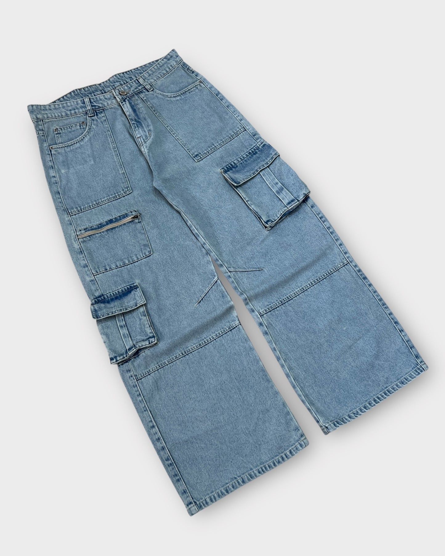 Light Wash Utility Cargo Denim Baggy Wide Fit