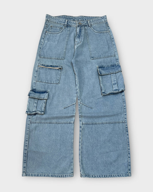 Light Wash Utility Cargo Denim Baggy Wide Fit