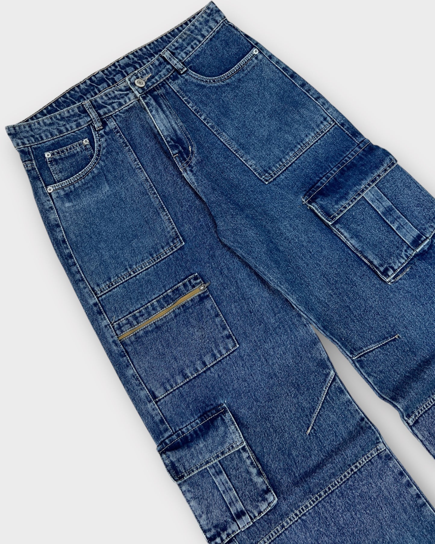 Dark Wash Utility Cargo Denim Baggy Wide Fit