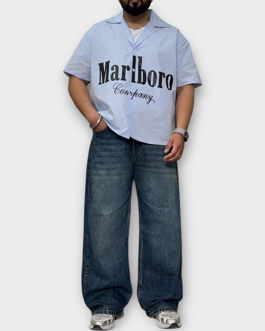 Blue Marlboro Street Boxy Cut Shirt