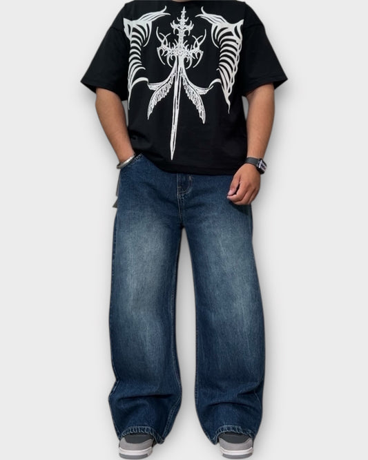Classic Blue Wash Wide Leg Denim