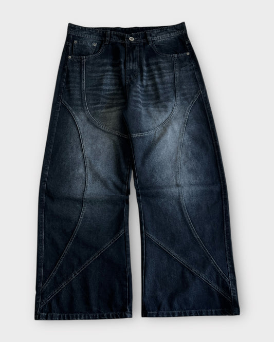Shadow Panelled Dark Wash Baggy Wide Leg Jeans