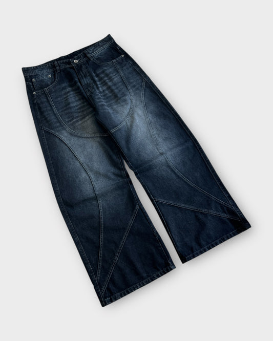 Shadow Panelled Dark Wash Baggy Wide Leg Jeans