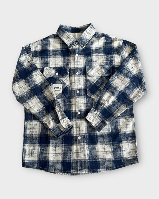 Grunge Check Shacket - Blue