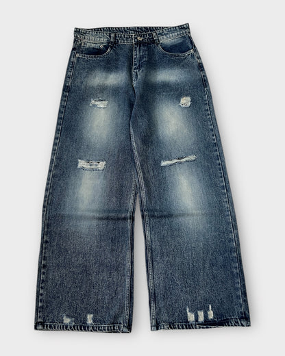 Distressed Indigo Wide Leg Baggy Jeans