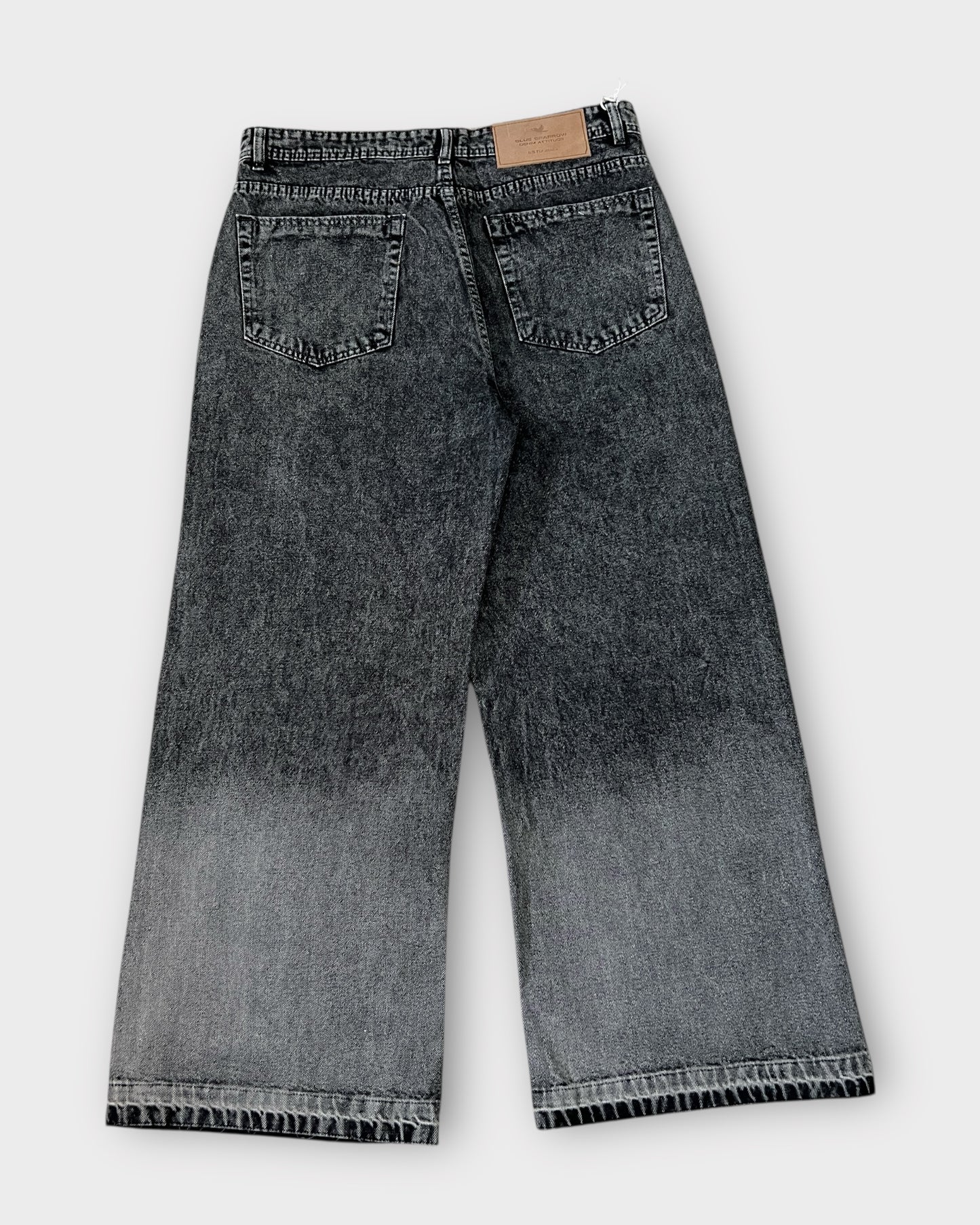 Grey Stonewashed Panel Wide Leg Baggy Jeans