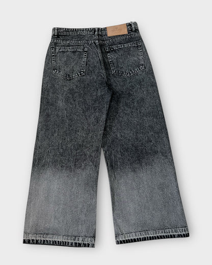 Grey Stonewashed Panel Wide Leg Baggy Jeans