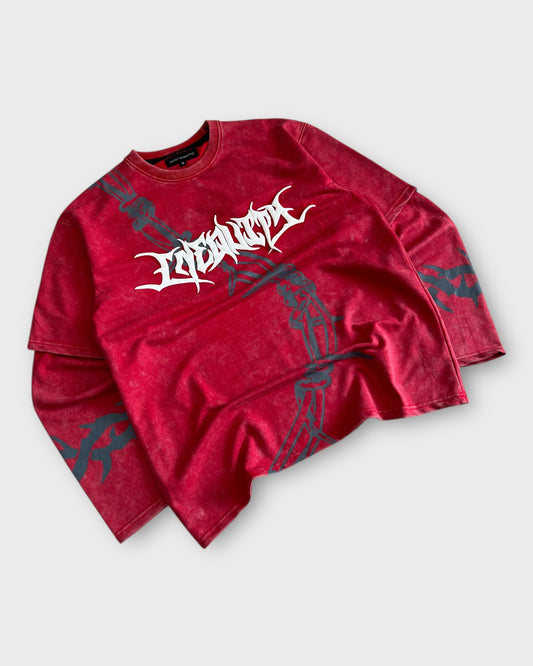 Barbed Wire Doctor Sleeve Tshirt - Crimson Red