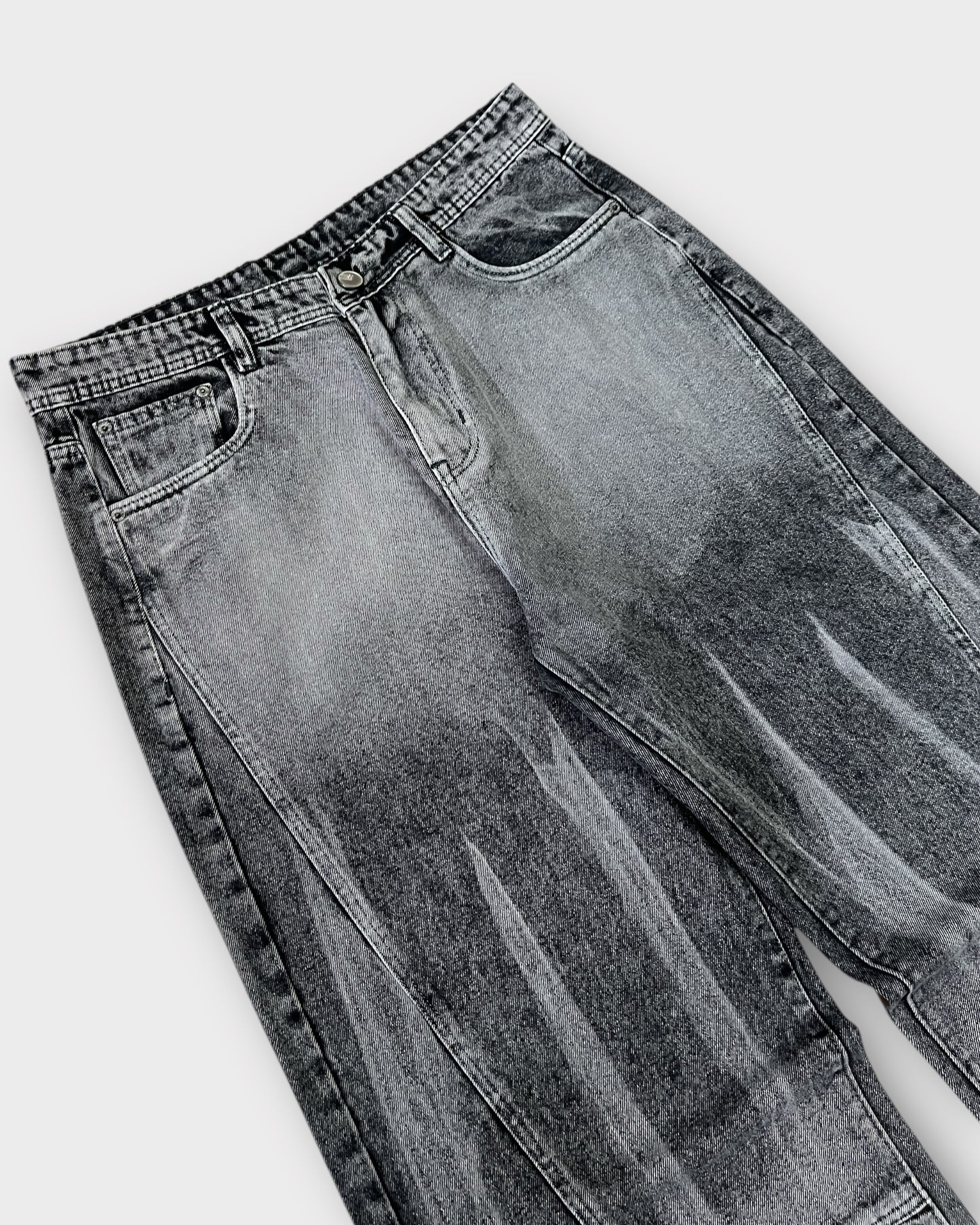 Grey Stonewashed Panel Wide Leg Baggy Jeans