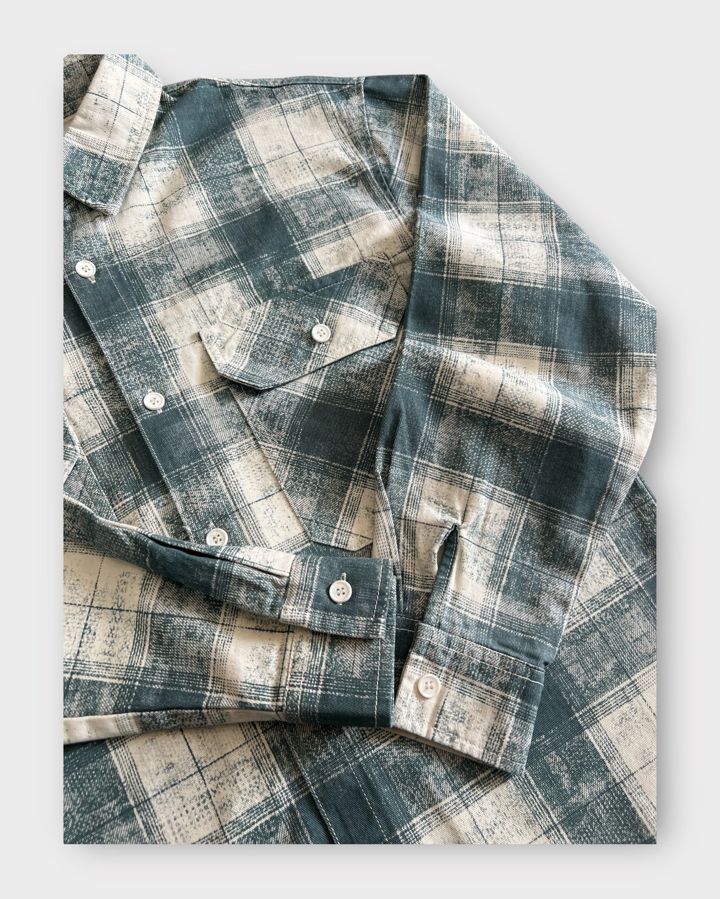 Grunge Check Shacket - Ash Green