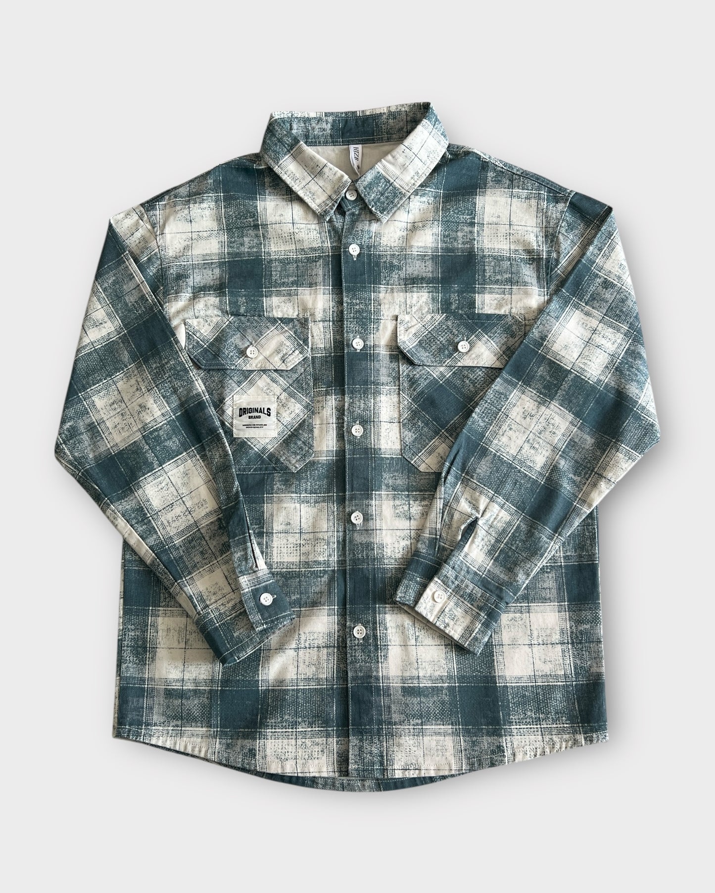 Grunge Check Shacket - Ash Green