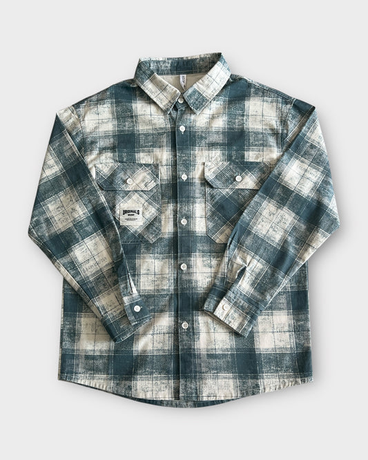 Grunge Check Shacket - Ash Green
