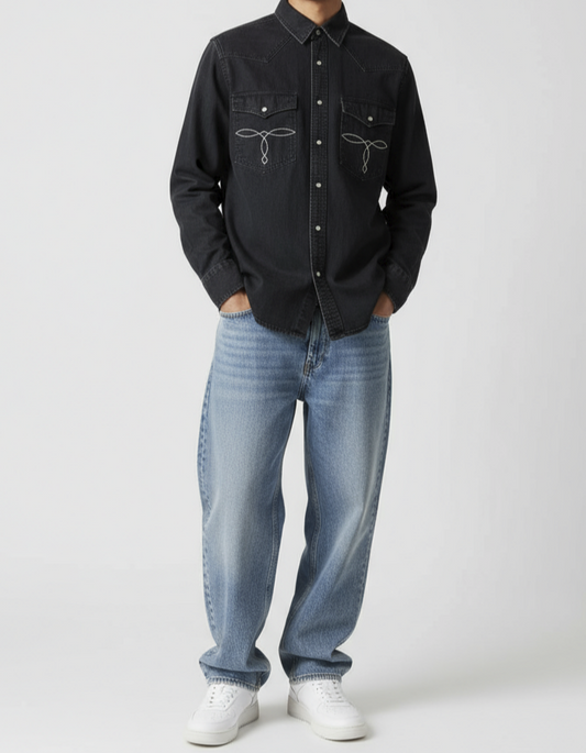 "Selling Fast" Western Cowboy Denim Shirt